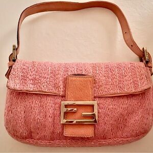 Fendi Knit Beaded Pony Hair Knit Baguette EUC